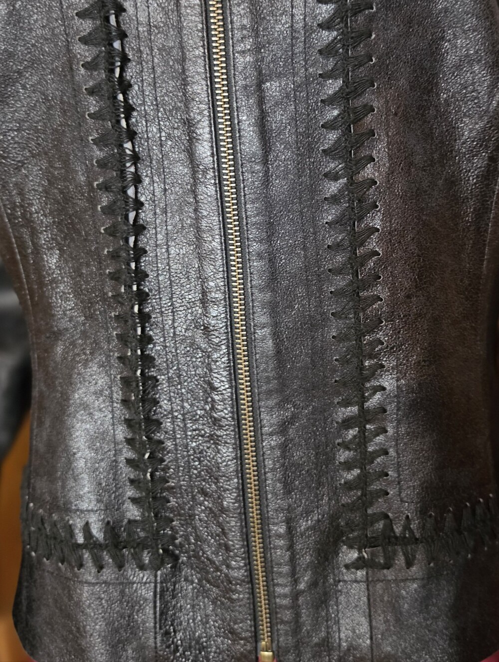 NWOT Vntg Double D Ranch Paint Your Wagon Black Leather Fringe Whipstitch Jacket - Picture 9 of 12